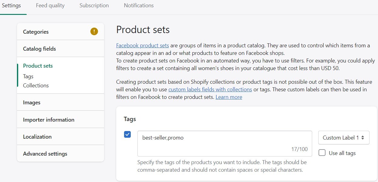 Product Sets by Tags