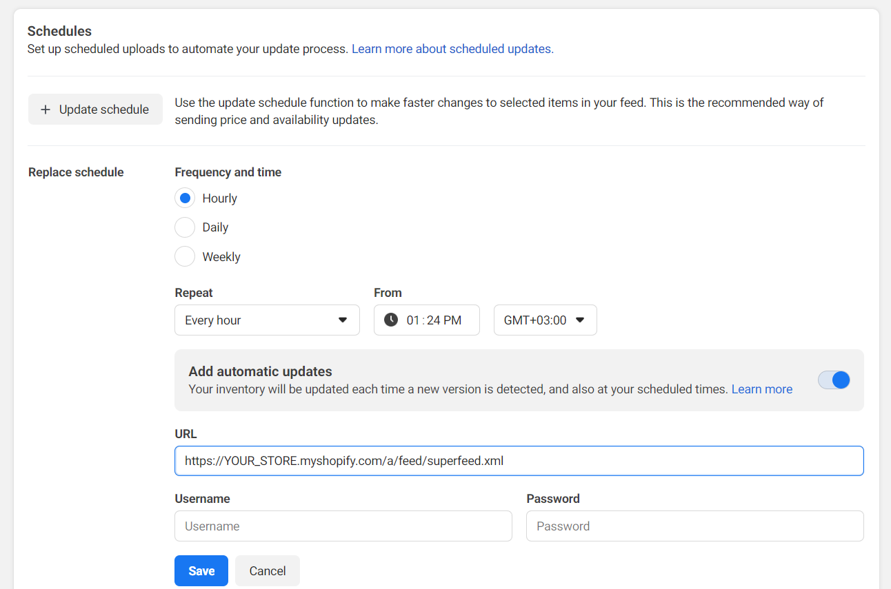 Edit Data Feed Settings