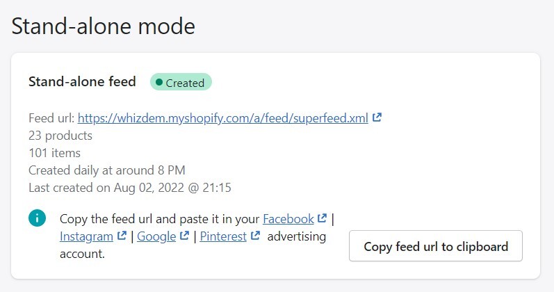 Stand-alone mode feed